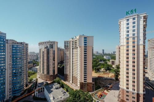 a view of a city with tall buildings at Odesa Pearl Apartments in Odesa