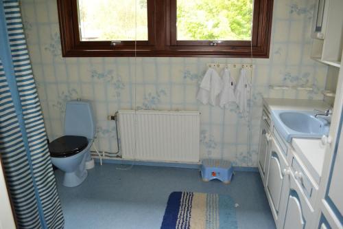 a bathroom with a toilet and a sink and a toilet istg at B&B Parksäter in Håcksvik