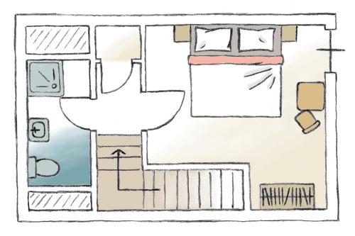 a floor plan of a bathroom with a sink at Theater- und Feriendorf Königsleitn GmbH in Litschau
