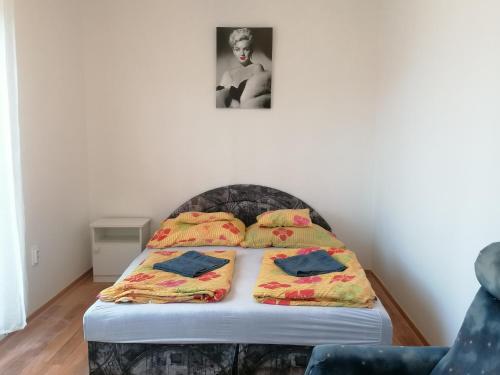 1 cama con 2 almohadas en una habitación en Family House en Eger