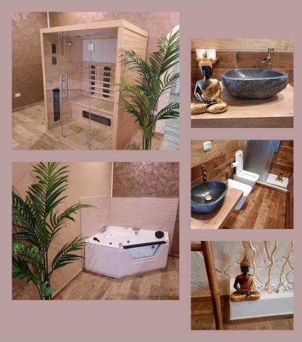 a collage of pictures of a bathroom with a tub and a sink at Suite Natura Bed&Beauty Spa in Taranto