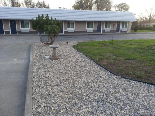 a building with a tree in front of it at Pacific Motel in Gridley