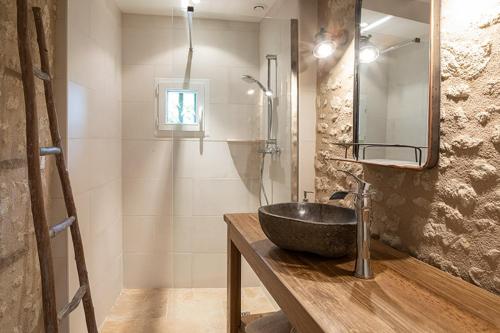 une salle de bain avec un lavabo et une douche dans l'établissement la clef des champs, à Lémeré
