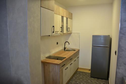 a kitchen with a sink and a refrigerator at MONA RELAX in Vrnjačka Banja