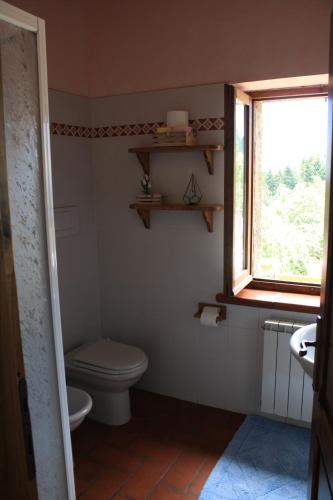 アッバディーア・サン・サルヴァトーレにあるAgriturismo Biagiottiのバスルーム(トイレ付)、窓が備わります。