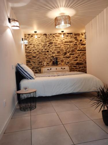 a bedroom with a large bed with a bath tub at Granville plage normandie mont saint Michel in Granville