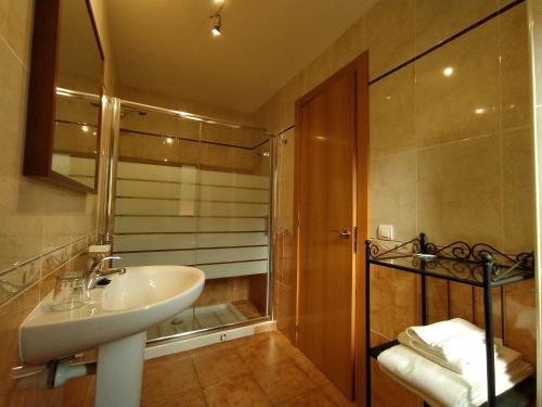 a bathroom with a sink and a shower at Casa Rural el Rincón in Perarrua