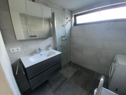 een badkamer met een wastafel en een spiegel bij JOY in Annenheim