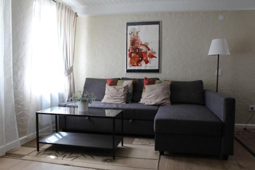 a living room with a couch and a table at Mono House in Rusnė