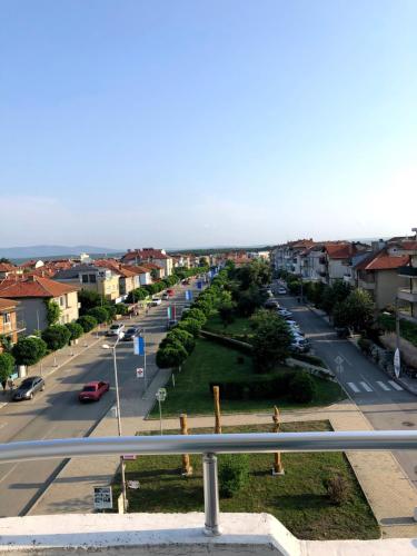 an aerial view of a city street with cars at студио S in Primorsko