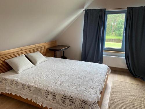 1 dormitorio con cama y ventana en Lättemaa, en Raanitsa