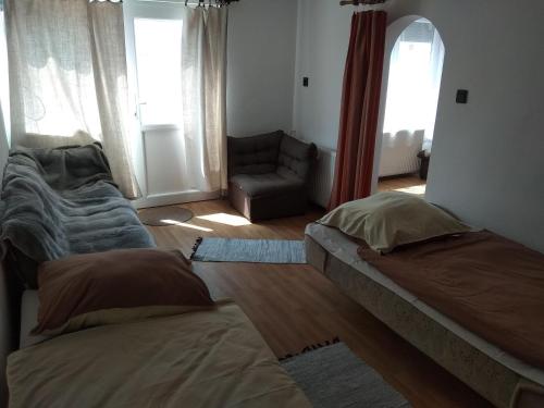 sala de estar con 2 camas y sofá en Amira apartman Balatonlelle, en Balatonlelle