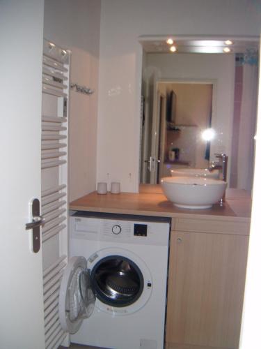 a washing machine in a bathroom with a sink at Les jardins Ramel in Luchon