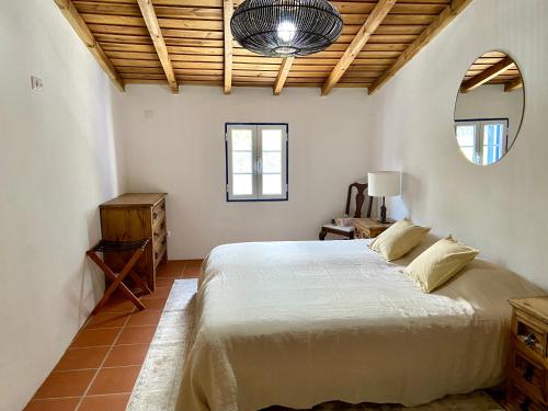 1 dormitorio con 1 cama grande y espejo en Montes de Charme (AL 6288) en Avis