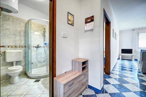 a bathroom with a shower and a toilet at Villa Emilia in Banjole
