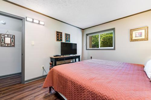 a bedroom with a bed and a flat screen tv at Sugar Ski 613 in Sugar Mountain