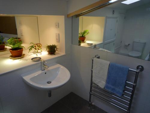een badkamer met een wastafel en een spiegel bij The Old Barn at Trymwood in Bristol