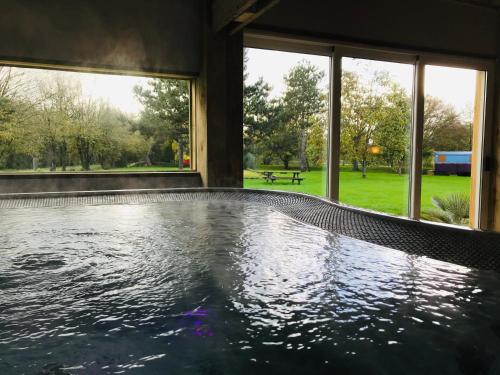 una piscina en una casa con ventanas en Domaine des Z'Ailés en Saint-Florent-des-Bois