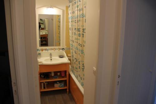 W łazience znajduje się umywalka i lustro. w obiekcie BELLE DUNE la place apt 212 w mieście Fort-Mahon-Plage