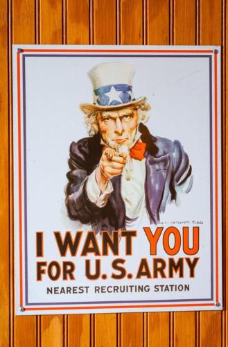a sign that says i want you for us army at Mountain Aire Cottages, Inn, & Glamping in Clayton