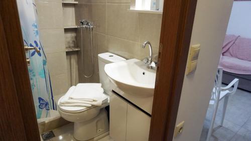 a bathroom with a toilet and a sink at Seafront Apartment Kalamaki in Kalamaki Heraklion