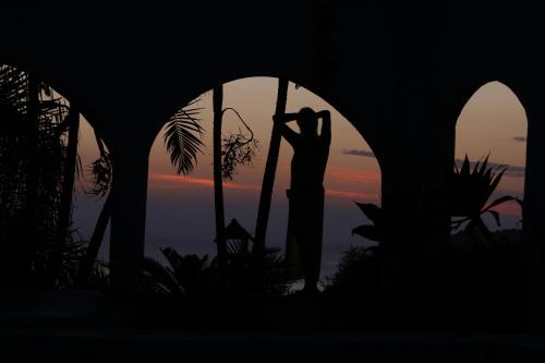 a silhouette of a man holding a pole at Hostel House 84 in Itajaí