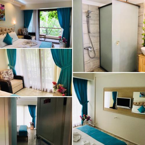 a collage of photos of a hotel room at Hotel Mola in Marmara Adasi