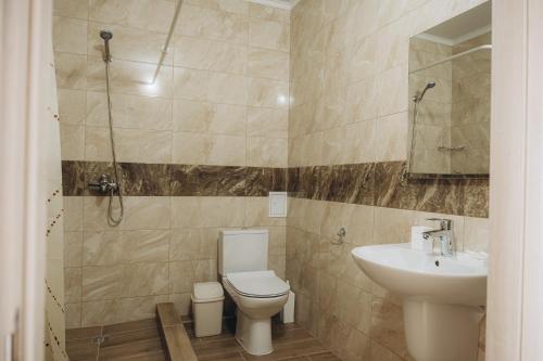a bathroom with a toilet and a sink at Три Слона in Zatoka