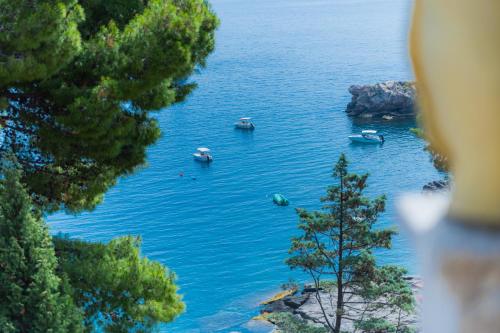 a view of a lake with boats in the water at ToviMar Apartments in Taormina