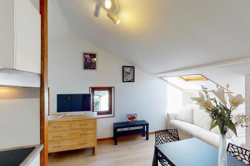 un salon avec un canapé et une télévision dans l'établissement Apartment with 2 bedrooms for 4 people in Annecy-le-Vieux, à Annecy