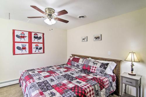a bedroom with a bed and a ceiling fan at Montanas Emigrant Peaks Getaway Apt with Mtn Views in Emigrant