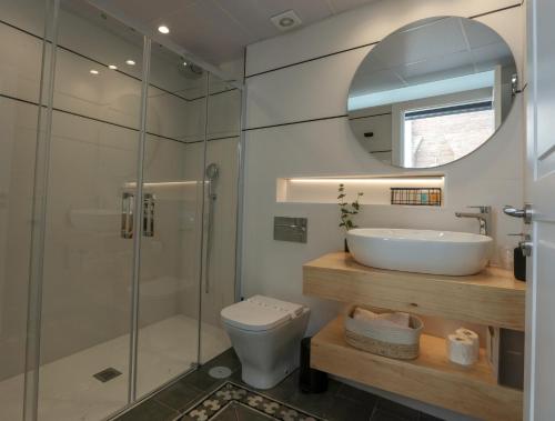 a bathroom with a shower and a toilet and a sink at VELALMA PISOS centro histórico in Jaén