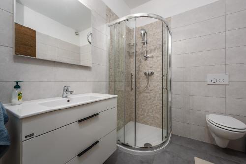 Koupelna v ubytování Apartment Monika with private pool in Porec