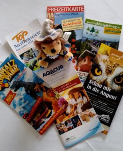 a teddy bear sitting on top of some magazine at Hotel Lugerhof in Weiding