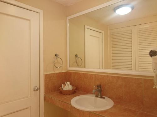 a bathroom with a sink and a mirror at Hacienda de Castilla in Cancún