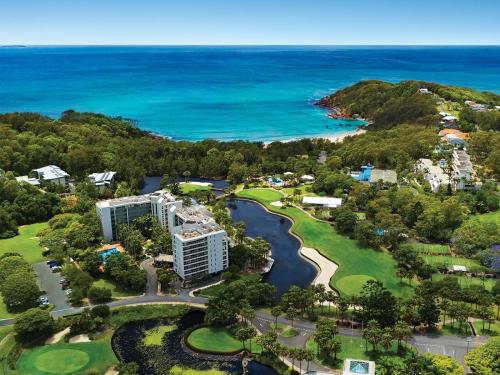 an aerial view of the resort and the ocean at Pacific Bay Resort in Coffs Harbour