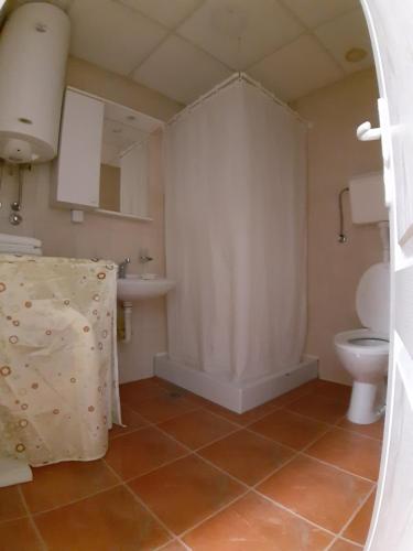 uma casa de banho com uma cama, um WC e um lavatório. em MIMOZA 1 em Jagodina