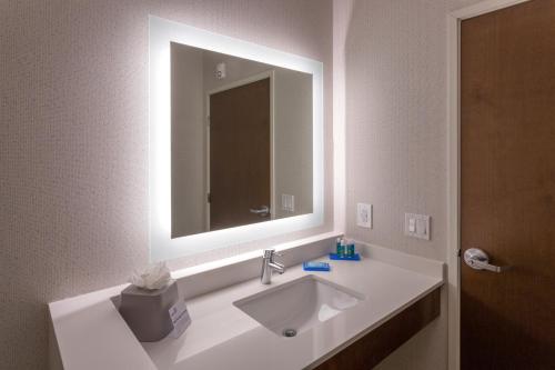 a bathroom with a white sink and a mirror at Holiday Inn Express & Suites - Seattle South - Tukwila, an IHG Hotel in Tukwila