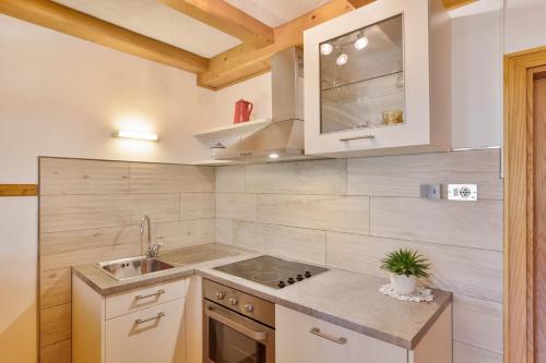 a kitchen with a sink and a counter at Appartements Gabrielli Annamarie in Trodena