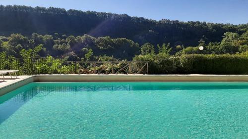 a swimming pool with a view of a mountain at Bio Agriturismo Valle dei Calanchi in Castiglione in Teverina