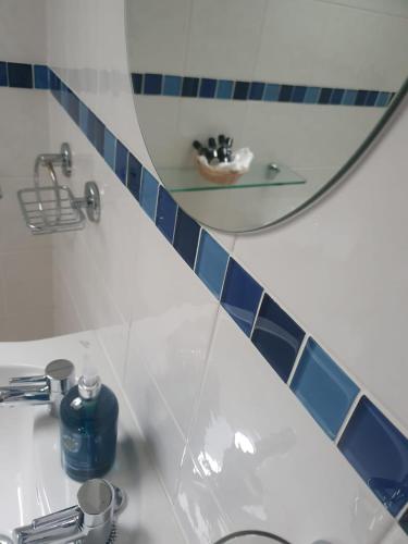 a bathroom with a sink and a mirror at The Croft Guest House in Narberth