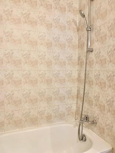 a shower in a bathroom with a white tub at #BV Le Château d'Uriage in Saint-Martin-dʼUriage