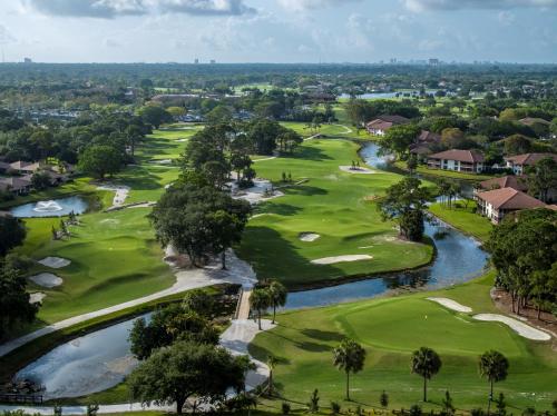an aerial view of the golf courses at the resort at PGA National Resort in Palm Beach Gardens