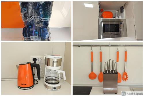 a kitchen counter with a coffee maker and utensils at Blue Sky Garda - Sunset in Malcesine