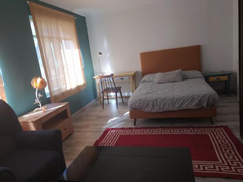 1 dormitorio con 1 cama, 1 mesa y 1 silla en LA PITA BEACH HOUSE en Almería