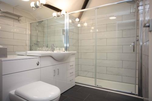 een badkamer met een toilet, een wastafel en een douche bij Caistor Hall in Norwich