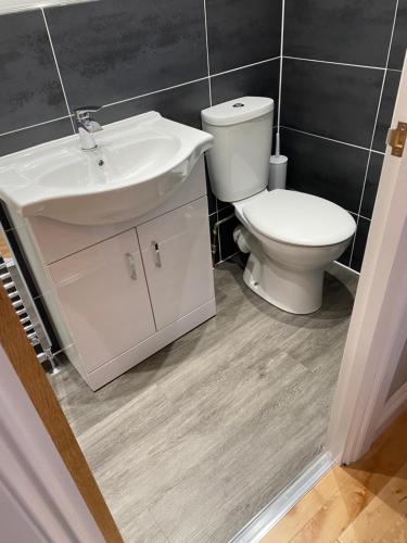a bathroom with a sink and a toilet at Beach Way in Berwick-Upon-Tweed