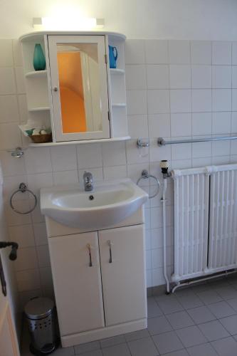 a bathroom with a white sink and a mirror at Maison Theresa in Bourth
