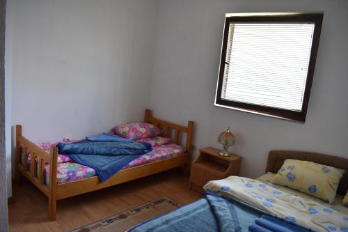 a bedroom with two twin beds and a window at Šćekić Accommodation in Žabljak
