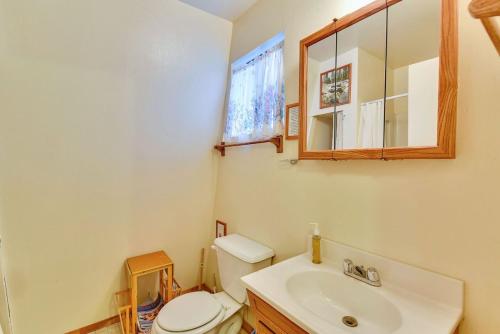 a bathroom with a toilet and a sink and a mirror at The Pit Stop in Duck Creek Village